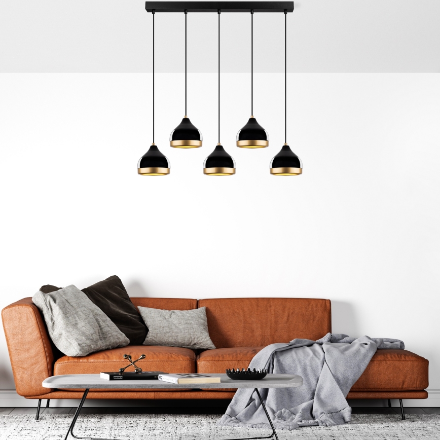 Lampadario a sospensione YILDO 5xE27/40W/230V nero/oro