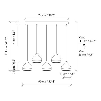 Lampadario a sospensione YILDO 5xE27/40W/230V nero/oro