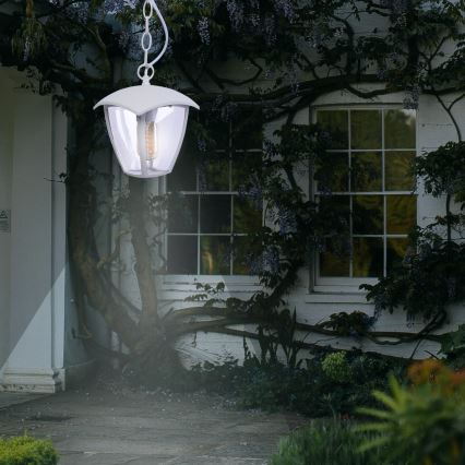 Lampadario a sospesione con catena da esterno FOX 1xE27/40W/230V IP44 bianco