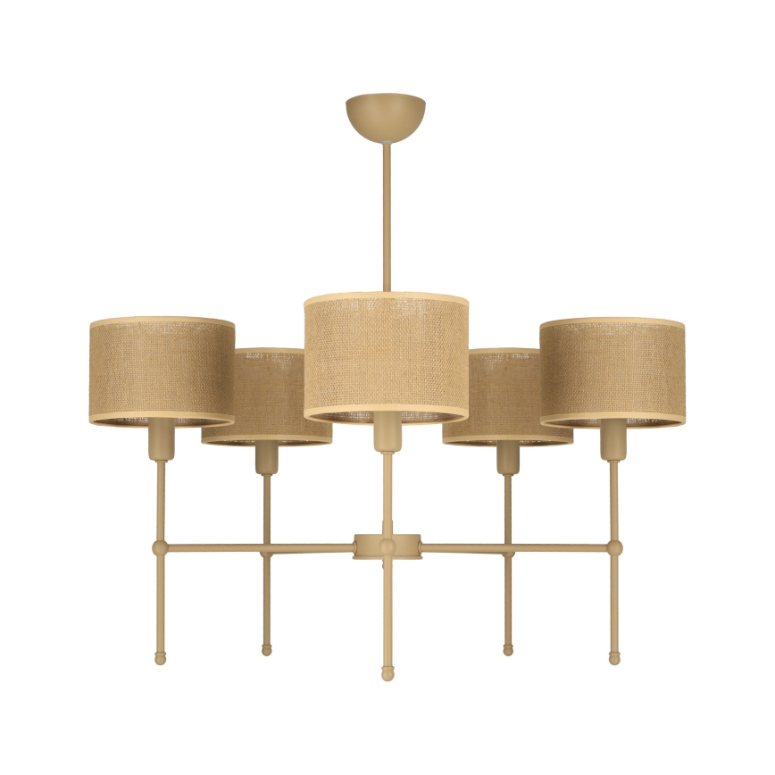 Lampadario con asta MADELA 5xE14/40W/230V iuta/beige