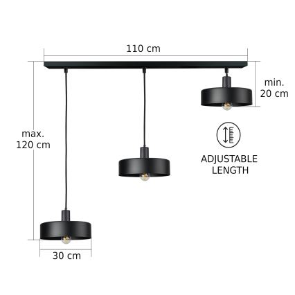 Lampadario con cavo ARCANE 3xE27/60W/230V nero
