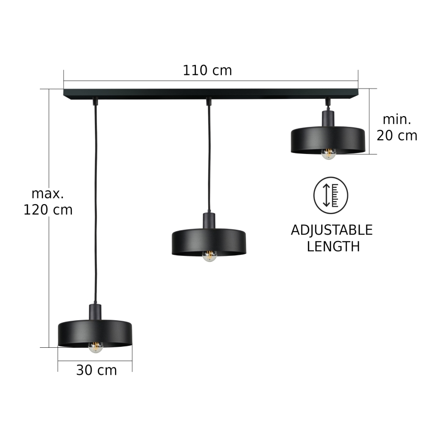 Lampadario con cavo ARCANE 3xE27/60W/230V nero