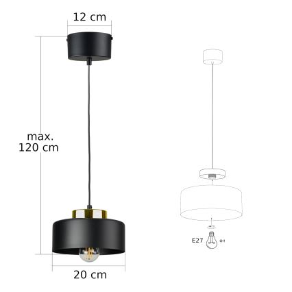 Lampadario con cavo IGNIA 1xE27/60W/230V nero/oro