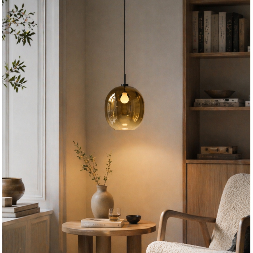 Lampadario con cavo MIRROR 1xE27/14W/230V fumé dorato