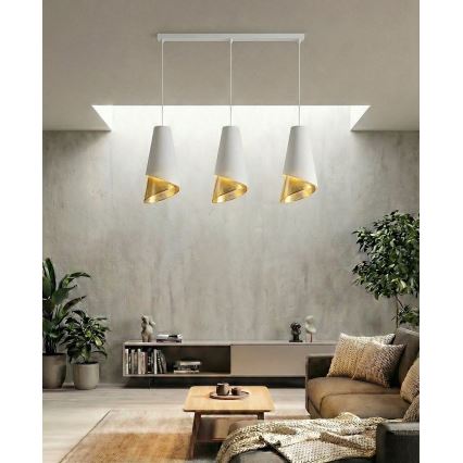 Lampadario con cavo MODA 3xE27/15W/230V bianco/oro