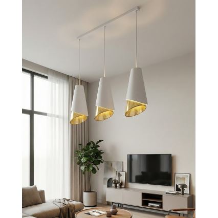 Lampadario con cavo MODA 3xE27/15W/230V bianco/oro