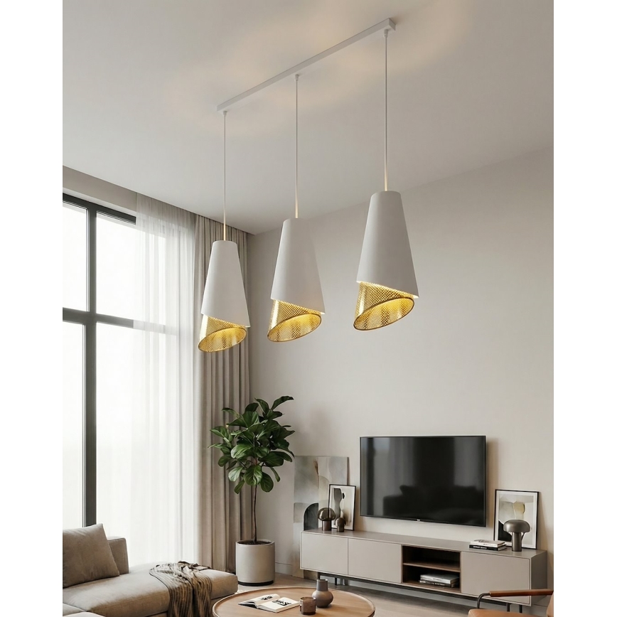 Lampadario con cavo MODA 3xE27/15W/230V bianco/oro