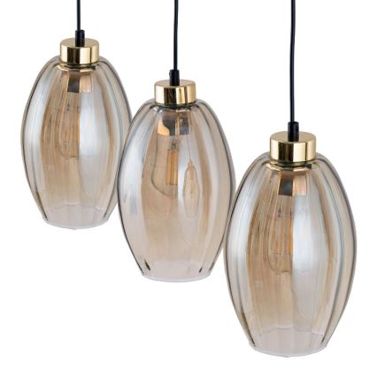 Lampadario con cavo SEBO 3xE27/15W/230V nero/beige fumé