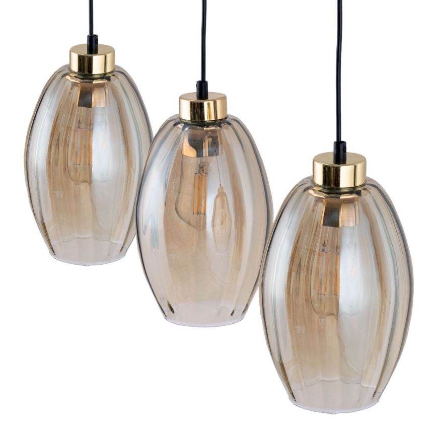 Lampadario con cavo SEBO 3xE27/15W/230V nero/beige fumé
