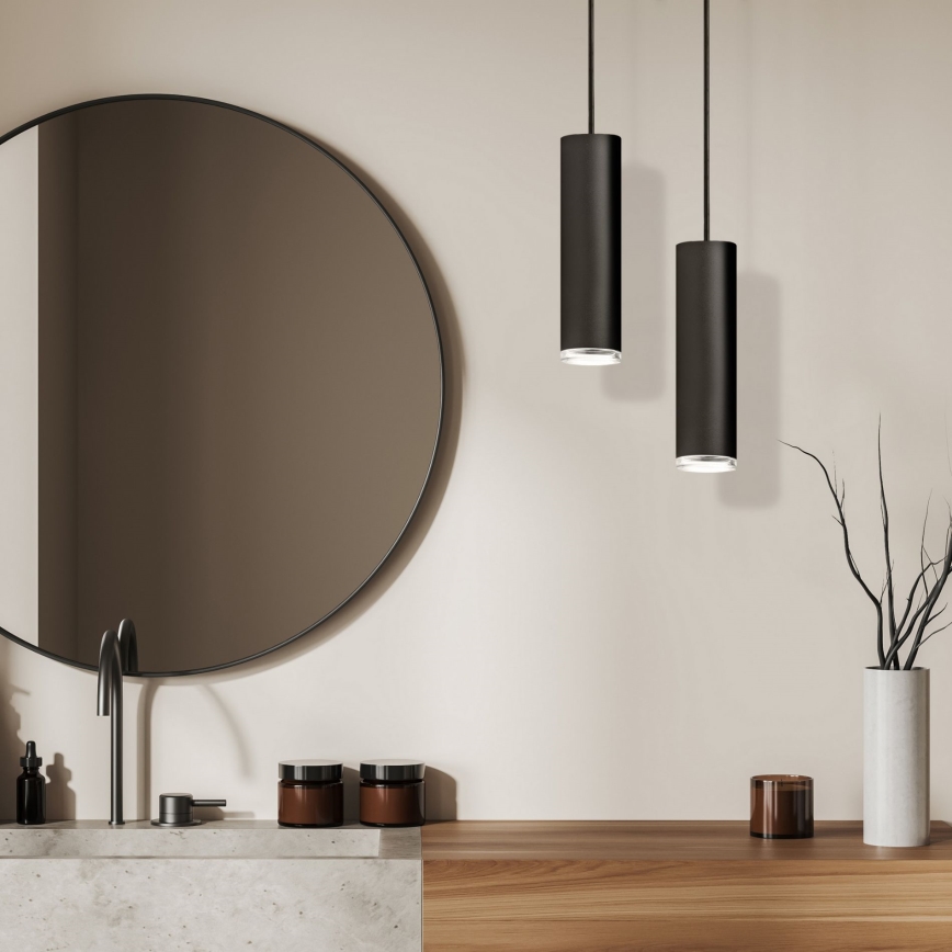Lampadario da bagno dimmerabile LED RGBW con cavo TURYN 1xGU10/6,5W/230V 2700-6500K Wi-Fi IP44 nero