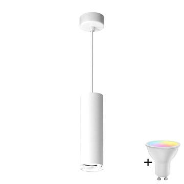 Lampadario da bagno LED RGBW dimmerabile a sospensione su cavo TURYN 1xGU10/6W/230V 3000K Wi-Fi IP44 bianco