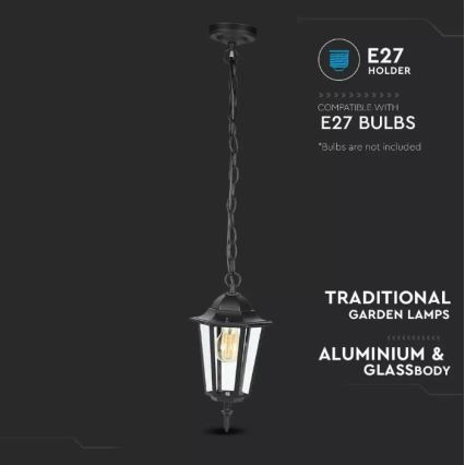 Lampadario da esterno su catena 1xE27/40W/230V IP44 nero