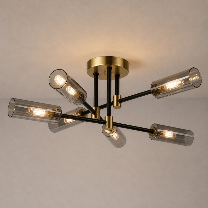 Lampadario da soffitto a montaggio superficiale TESSA 6xG9/5W/230V ottone/nero fumé