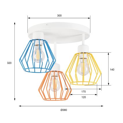 Lampadario da soffitto AUDREY 3xE27/60W/230V multicolore