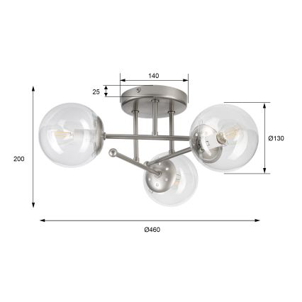 Lampadario da soffitto MALENA 3xE14/5W/230V cromo satinato/trasparente