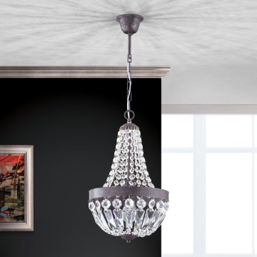 Lampadario di cristallo a sospensione con catena ARILA 1xE27/60W/230V diametro 25,5 cm marrone/patina