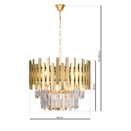 Lampadario di cristallo a sospensione con catena ASPEN GOLD 6xE14/40W/230V