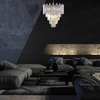 Lampadario di cristallo a sospensione con catena MADISON 9xE14/40W/230V cromo lucido