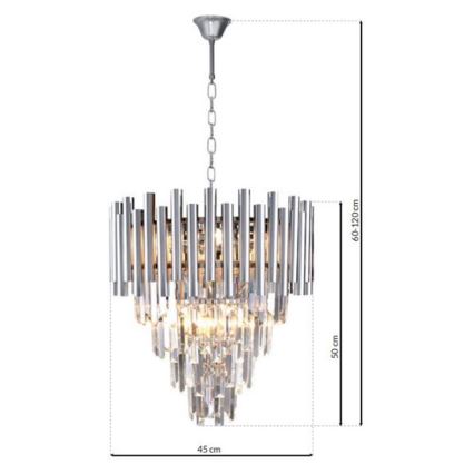 Lampadario di cristallo a sospensione con catena MADISON 9xE14/40W/230V cromo lucido