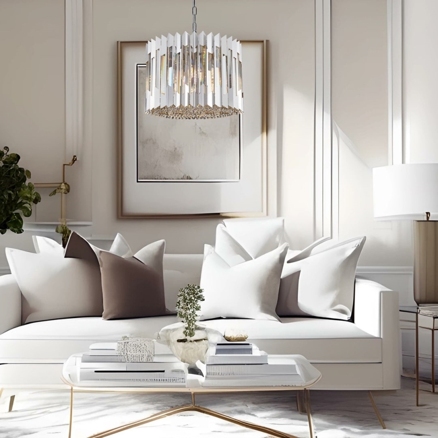 Lampadario di cristallo a sospensione con catena RITZ 7xE14/40W/230V cromo lucido