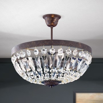 Lampadario di cristallo a sospensione con supporto rigido ARILA 3xE14/40W/230V diametro 40 cm marrone/patina