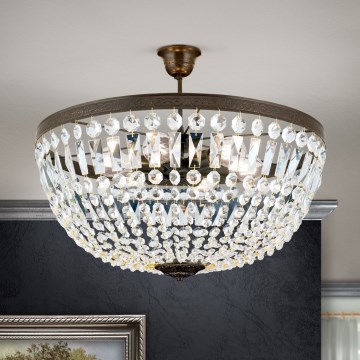Lampadario di cristallo a sospensione con supporto rigido ARILA 6xE27/60W/230V diametro 60 cm marrone/patina