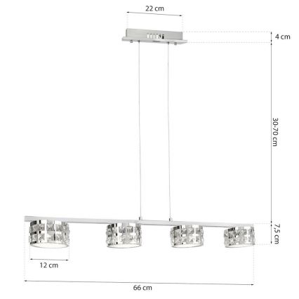 Lampadario di cristallo LED a sospensione con catena ALEX 4xLED/20W/230V