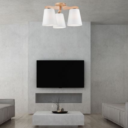 Lampadario fisso ANDREA 3×E27/60W/230V Quercia/bianco