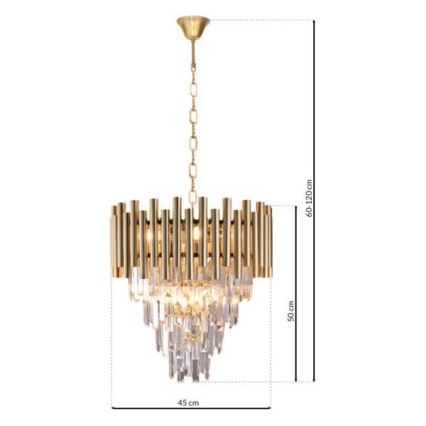 Lampadario in cristallo su catena MADISON 9xE14/40W/230V oro