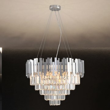 Lampadario in cristallo su cavo PLAZA 9xE14/40W/230V Ø 60 cm argento