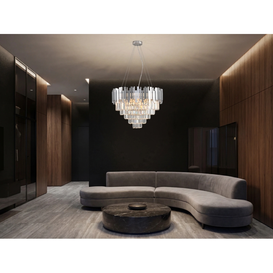 Lampadario in cristallo su cavo PLAZA 9xE14/40W/230V Ø 60 cm argento