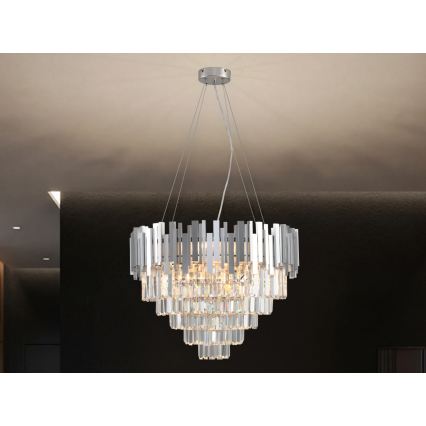 Lampadario in cristallo su cavo PLAZA 9xE14/40W/230V Ø 60 cm argento