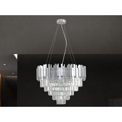 Lampadario in cristallo su cavo PLAZA 9xE14/40W/230V Ø 60 cm argento