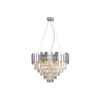 Lampadario in cristallo su cavo PLAZA 9xE14/40W/230V Ø 60 cm argento
