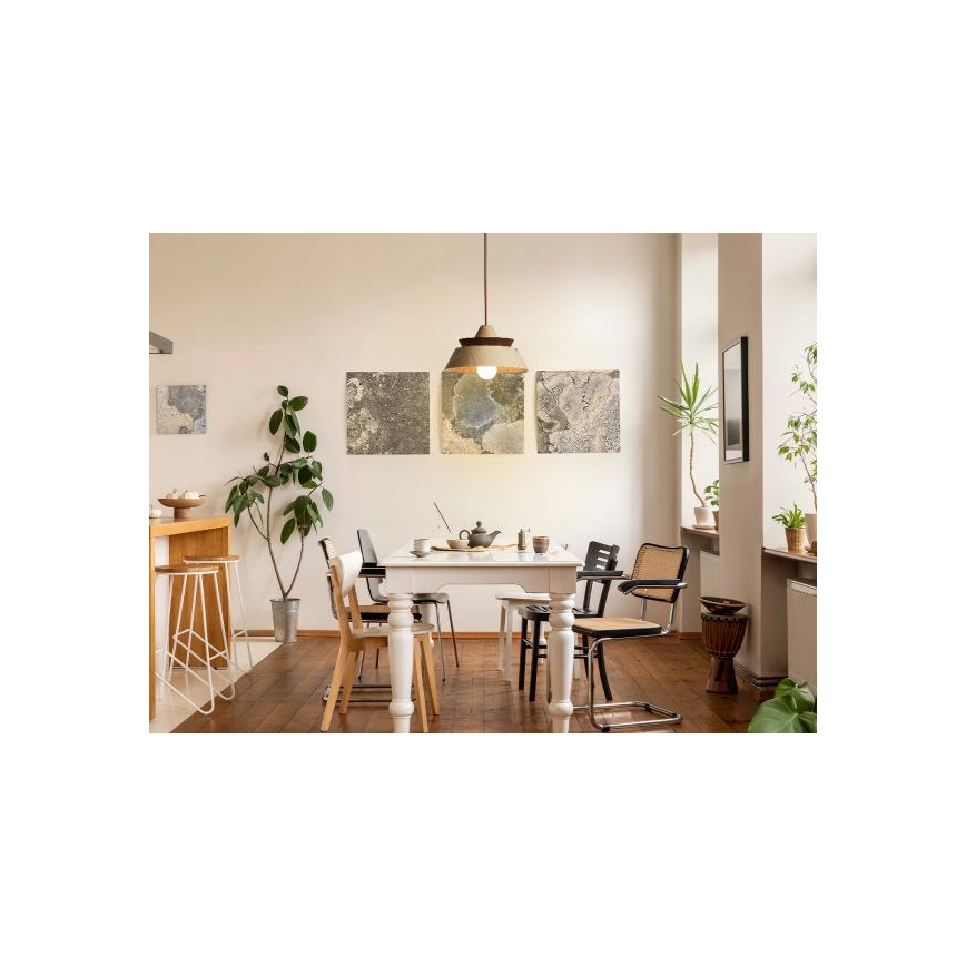 Lampadario in legno con cavo, 1xE27/60W/230V, Ø 33 cm, legno massello/rovere/noce/legno di caucciù