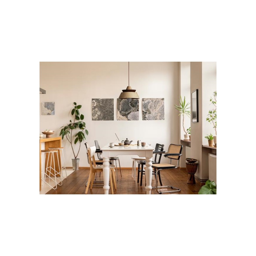 Lampadario in legno con cavo, 1xE27/60W/230V, Ø 33 cm, legno massello/rovere/noce/legno di caucciù