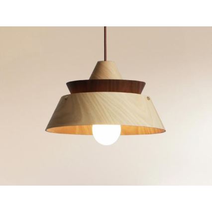 Lampadario in legno con cavo, 1xE27/60W/230V, Ø 33 cm, legno massello/rovere/noce/legno di caucciù