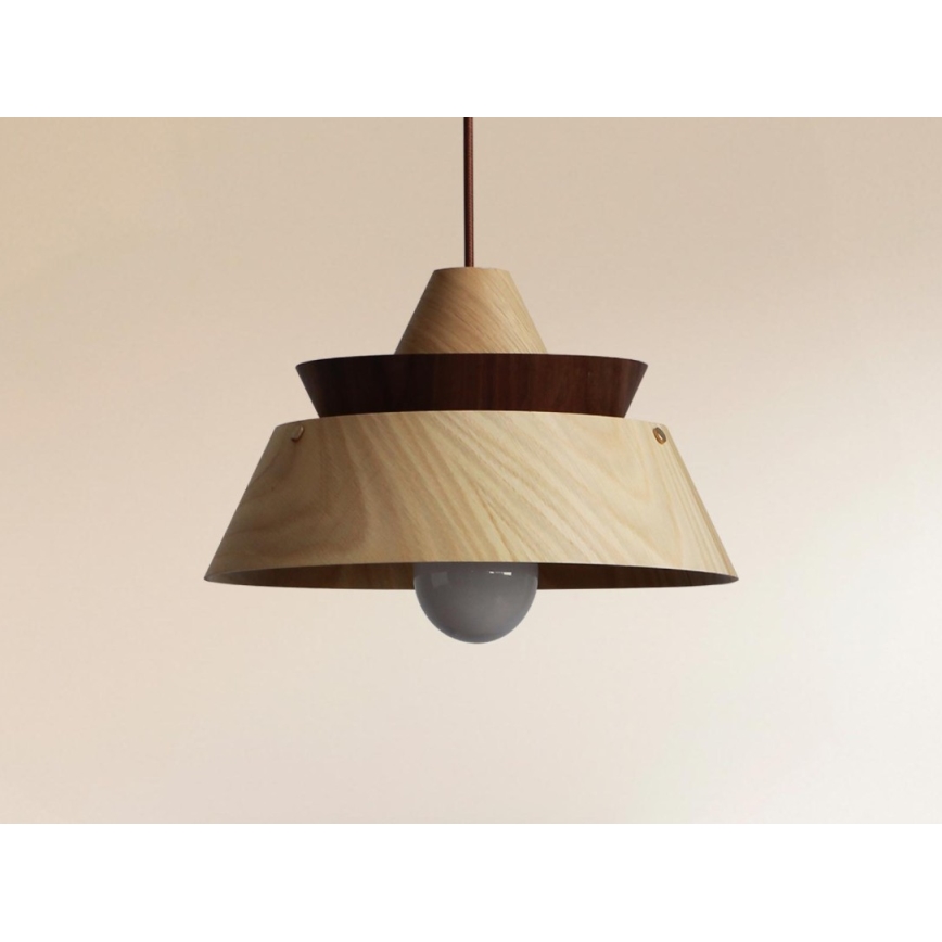 Lampadario in legno con cavo, 1xE27/60W/230V, Ø 33 cm, legno massello/rovere/noce/legno di caucciù