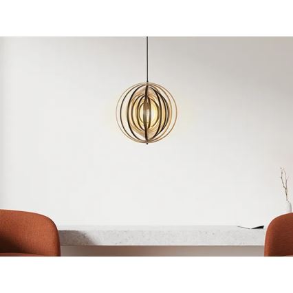 Lampadario in legno sospeso con cavo 1xE27/60W/230V Ø 43,5 cm massello/impiallacciatura/legno di caucciù (Hevea)