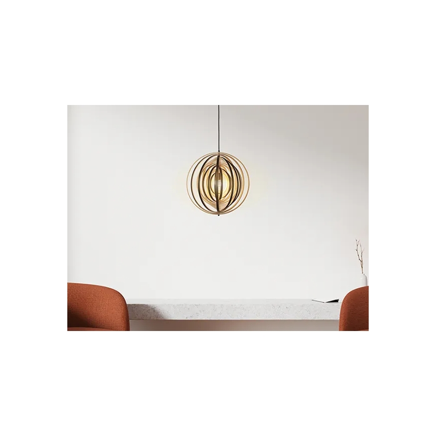 Lampadario in legno sospeso con cavo 1xE27/60W/230V Ø 43,5 cm massello/impiallacciatura/legno di caucciù (Hevea)