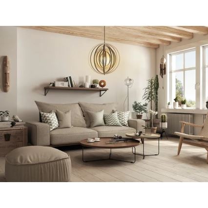 Lampadario in legno sospeso con cavo 1xE27/60W/230V, Ø 50 cm, legno massello/impiallacciatura/Hevea (legno di gomma)