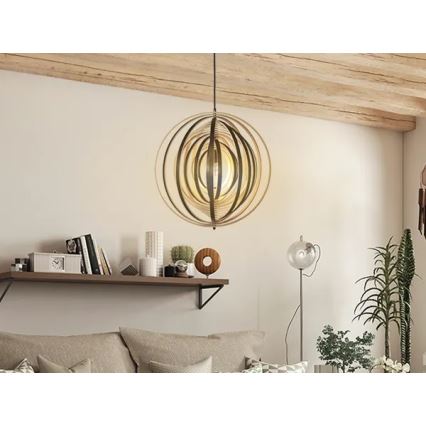Lampadario in legno sospeso con cavo 1xE27/60W/230V, Ø 50 cm, legno massello/impiallacciatura/Hevea (legno di gomma)