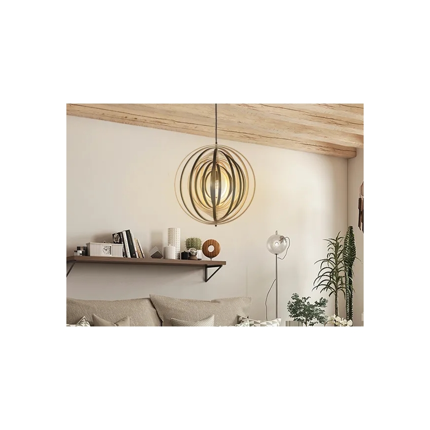 Lampadario in legno sospeso con cavo 1xE27/60W/230V, Ø 50 cm, legno massello/impiallacciatura/Hevea (legno di gomma)