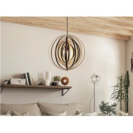 Lampadario in legno sospeso con cavo 1xE27/60W/230V, Ø 50 cm, legno massello/impiallacciatura/Hevea (legno di gomma)