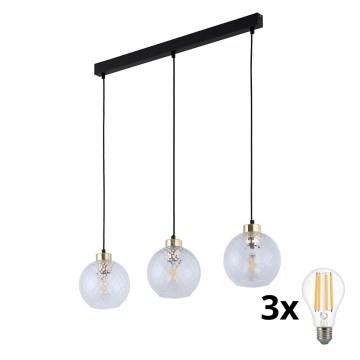 Lampadario LED a cavo DEVON 3xE27/15W/230V nero/trasparente