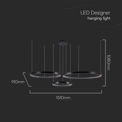 Lampadario LED a sospensione con filo 3xLED/19W/230V 3000K nero