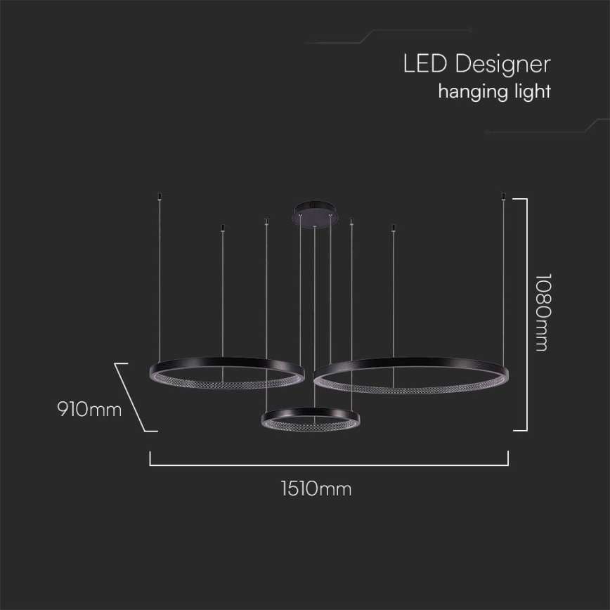 Lampadario LED a sospensione con filo 3xLED/19W/230V 4000K nero