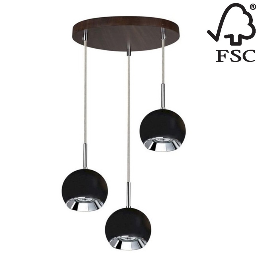 Lampadario LED a sospensione con filo BALL WOOD 3xGU10/5W/230V -  certificato FSC