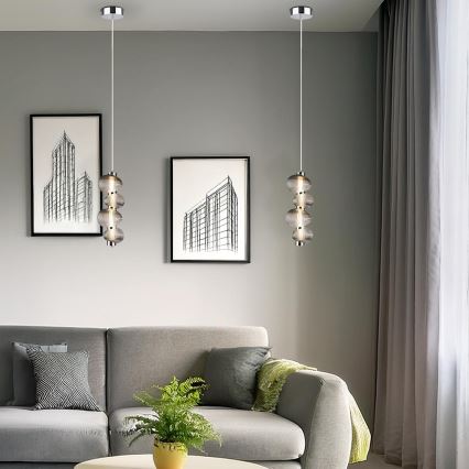 Lampadario LED a sospensione con filo BOLLA LED/17W/230V diametro 16 cm cromo lucido/fumé