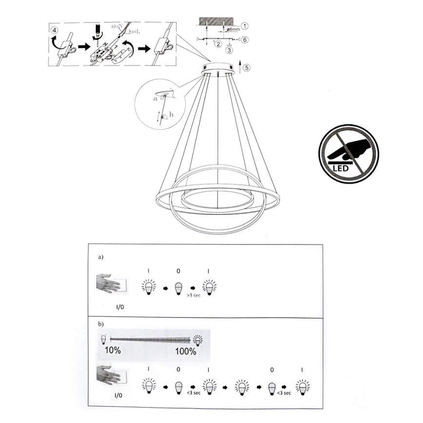 Leuchten Direkt 11526-55 - Lampadario LED a sospensione con filo dimmerabile CIRCLE 1xLED/13,5W/230V + LED/19,5W + LED/24W